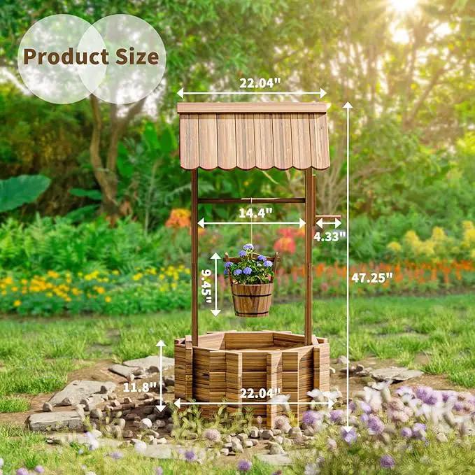 UDPATIO Rustic Solid Fir Wood Wishing Well Planter for Outdoor Plants, 16.5 in Diameter by GreenHaven Gardens