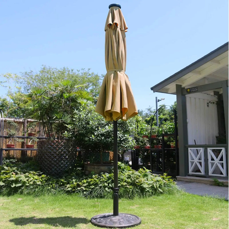 Sunnyglade 9' Solar LED Lighted Patio Umbrella with 8 Ribs/Tilt Adjustment and Crank Lift System (Light Tan) by GreenHaven Gardens