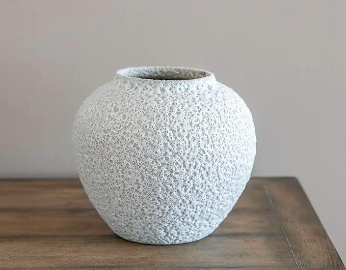 White Ceramic Vase Flower Vase, Big Textured Round Vase for Centerpieces, Kitchen, Living Room, Bedroom Decor Gifts by GreenHaven Gardens