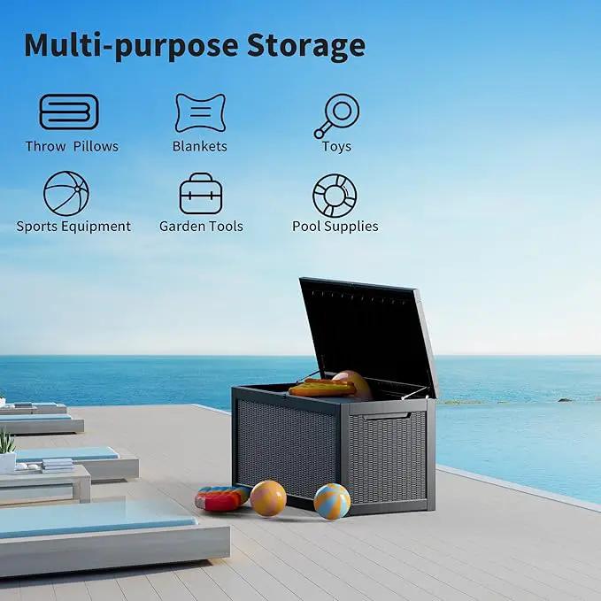 Extra-Large 320 Gallon Outdoor Storage Bin - Waterproof Resin Deck Box for Pool, Patio & Garden, Lockable Outdoor Deck Box for Cushions & Tools, UV-Resistant, Jet Black by GreenHaven Gardens