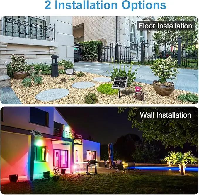CLY Solar LED Flood Light Outdoor RGBCW Color Changing Floodlight with RF Remote, RGB 2700K 6500K Dimmable,16.4ft Cable IP66 Waterproof Solar Powered Security Light for Garden Tree Christmas Party by GreenHaven Gardens