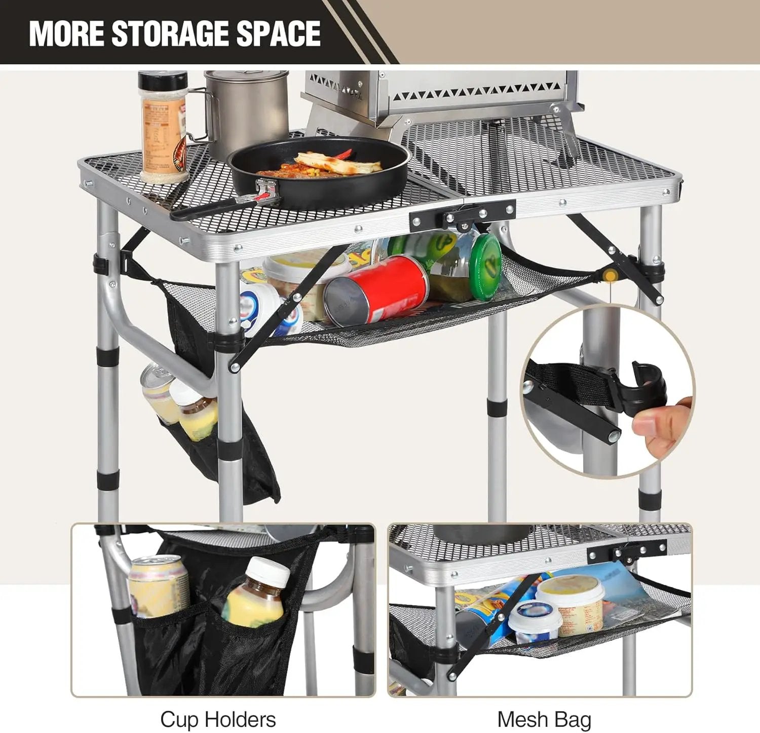 REDCAMP Small Folding Grill Table for Outside, 2Ft Lightweight 4 Height Adjustable Portable Metal Table with Mesh Desktop, Outdoor Table for Camping Picnic Beach and BBQ, Silver by GreenHaven Gardens