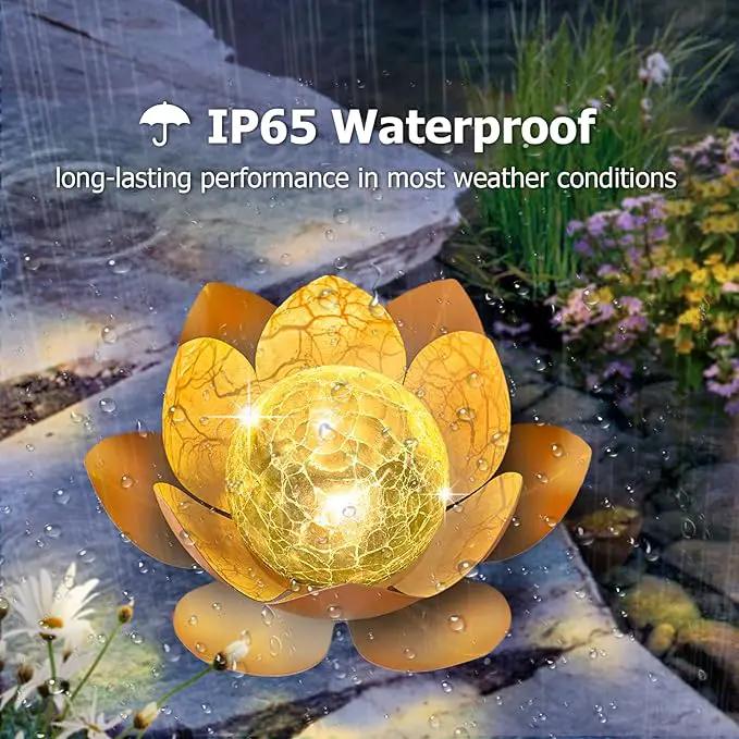 Garden Solar Light Outdoor(2Pack),Crackle Globe Glass Lotus Decoration, Waterproof Metal LED Flower Lights for Patio,Lawn,Walkway,Tabletop,Ground by GreenHaven Gardens