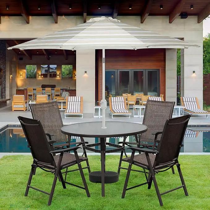 Aoodor Folding Patio Dining Chairs Textilene Fabric, Outdoor Steel Frame for All Weather Use, Fit for Porch, Lawn, Yard, Set of 4, Brown by GreenHaven Gardens