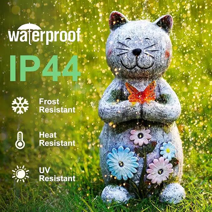 Solar Retro Cat Statue Outdoor - Resin Garden Outside Decorations with Butterfly for Patio,Balcony,Yard,Birthday Gardening Gifts for Women Mom by GreenHaven Gardens