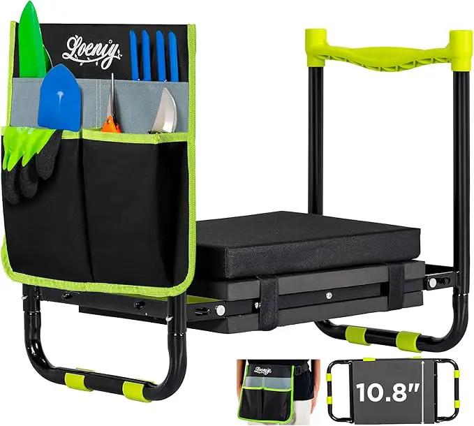 10.8” Wide Garden Kneeler and Seat, Heavy Duty Foldable Gardening Stool with Tool Belt Pouch, Included Thickened Kneeling Pad, Portable Gardening Bench Chair for Seniors & Parents by GreenHaven Gardens