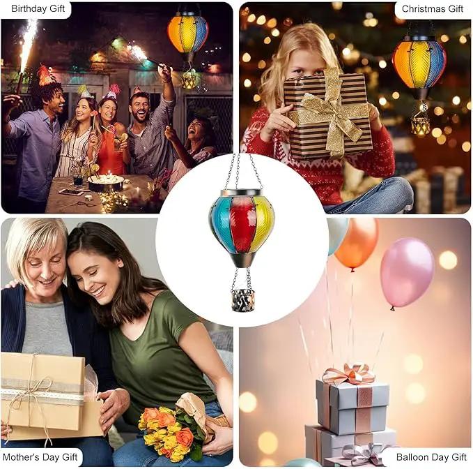 pearlstar Hot Air Balloon Solar Lantern with Flickering Flame Light Outdoor Solar Hanging Lights Waterproof for Garden Yard Farmhouse Patio Pathway Outside Decoration,Glass, Rainbow by GreenHaven Gardens