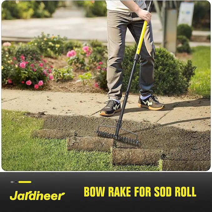 Jardineer Bow Rake Heavy Duty, Long Handle Metal Rakes for Gravel, Rocks, Lawns Leaves, Soil Leveling, Landscaping, Garden Rake with 18 Steel Tines (59 Inches) by GreenHaven Gardens