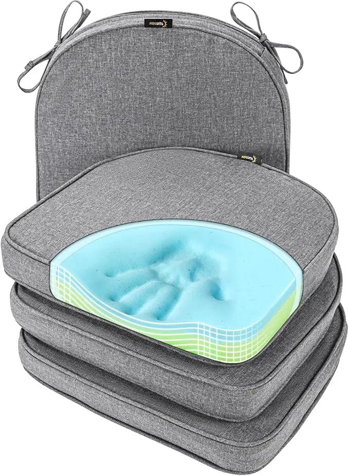 SUNROX Gel Memory Foam Chair Cushion with Ties, Ultra Durable Water Resistant FadeShield Outdoor/Indoor Reversible Chair Seat Cushion 17 x 16 inch Set of 4, Heather Charcoal by GreenHaven Gardens