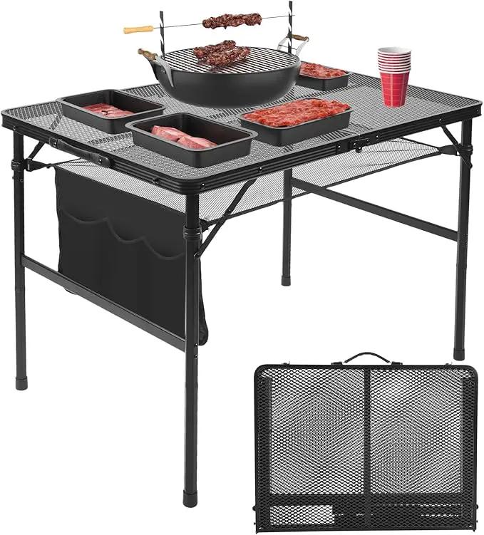 Folding Grill 3x2 FT Portable Camping Table, Lightweight Height Adjustable Metal Picnic Outdoor Table with Mesh Desktop and Mesh Bag, Beach and BBQ, Party by GreenHaven Gardens