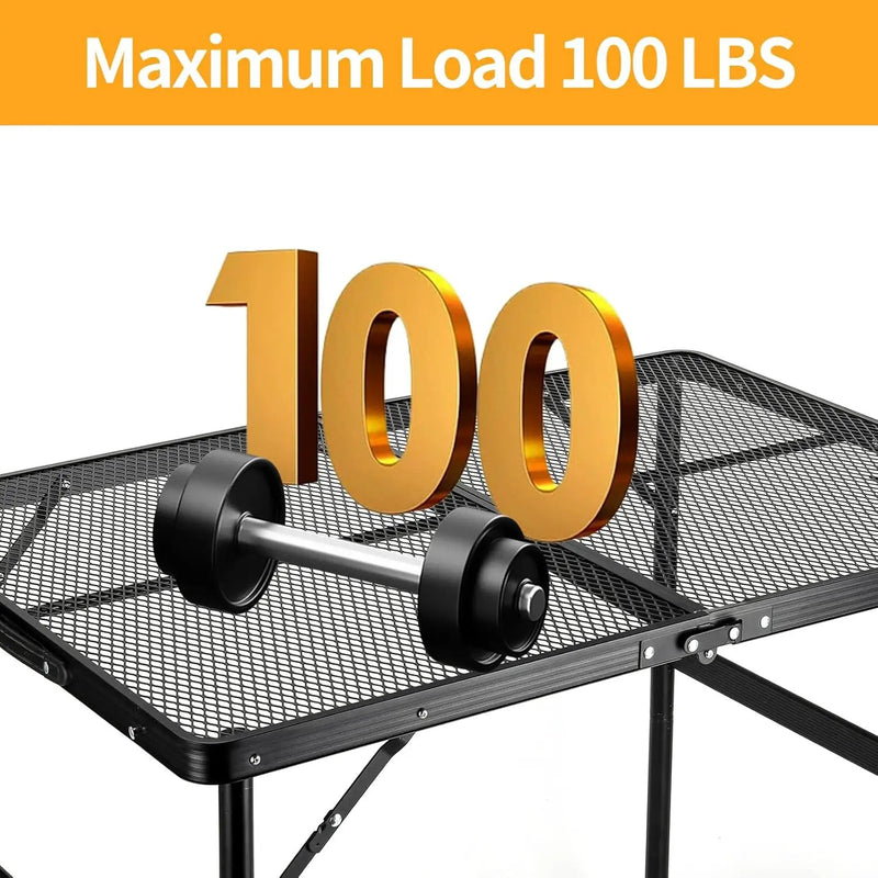 Camping Table 3FT Grill Table Foldable Folding Picnic Portable Stand Mesh 2 Height Adjustable Outdoor Card BBQ RV Black 35.5×23.6 ×26 inch by GreenHaven Gardens