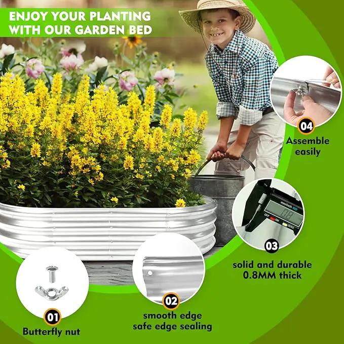 Durable -0.8MM Thick,Crimped Edge 6X3X1 FT Large Oval Galvanized Steel Raised Garden Bed/Galvanized Metal Planter Box for Planting in The Backyard/Garden (Silver, 72X36X12 Inches) by GreenHaven Gardens