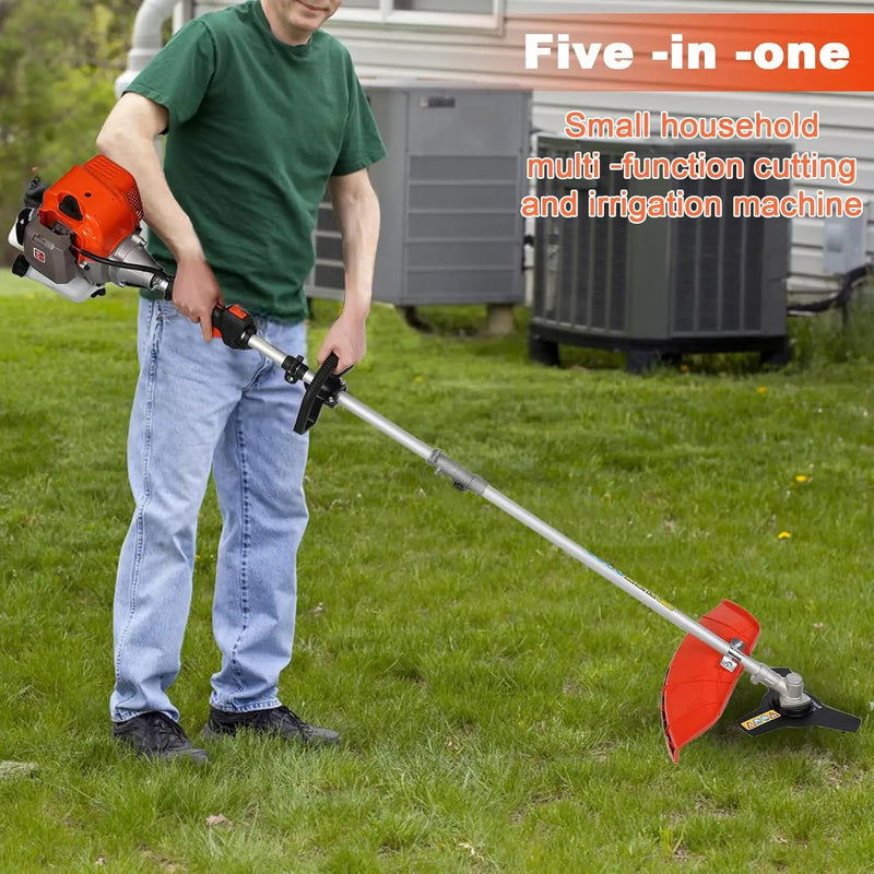 Weed Eater Gas Powered 52cc - 2 Cycle, 5 in 1 Grass Trimmer, Gas Hedge Trimmer, String Trimmer, Brush Cutter, Pole Saw with Extension Pole, Multi Functionallandscaping Tools & Equipmen (Red2) by GreenHaven Gardens