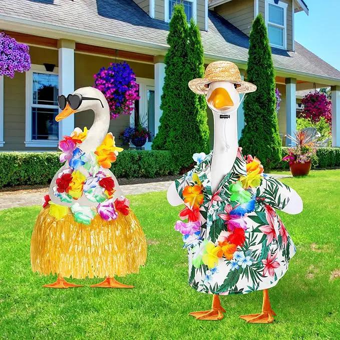 2 Set Hawaiian Luau Porch Goose Outfit for Lawn 23'' Plastic Goose Clothes Costume Summer Outdoor Decor(Hula Skirt) by GreenHaven Gardens