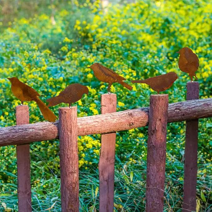 5PCS Metal Bird Silhouette with Rusty, Rusty Birds Decoration, Metal Birds Statues, Lifelike Patina Metal Birds Garden Ornaments Silhouette by GreenHaven Gardens