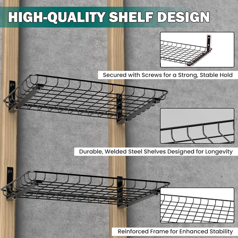 EVERHANGER Garage Wall Shelves 12x18 Inch, Wall Mounted Storage Shelf, Metal Shelf Rack, Heavy-Duty Shelf Organizer 2 Pack, Black by GreenHaven Gardens