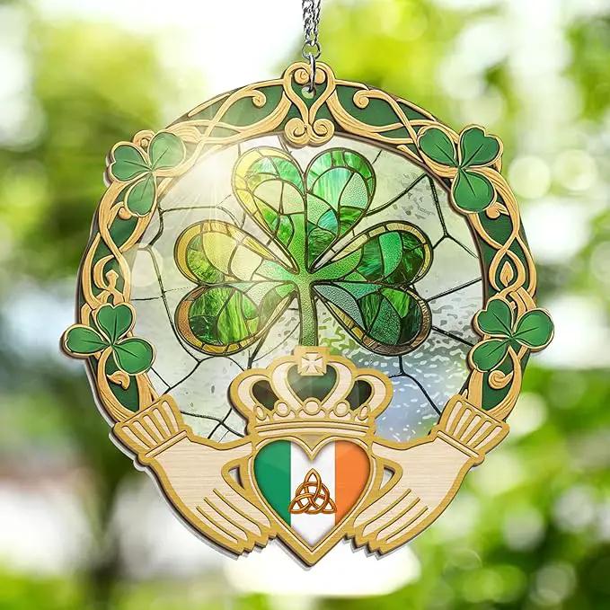 FLAGWIX Irish Gifts for Women, Men - Christmas, Birthday Gifts for Women, St Patricks Day, Shamrock Decorations, Good Luck Gifts, Claddagh, Celtic Home Decor - Window Suncatcher Hanging Decorations by GreenHaven Gardens