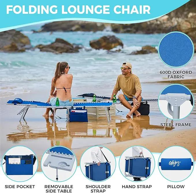 #WEJOY 2 PCS Lounge with Side Table for Outdoor 5-Position Adjustable Recliner Chair for Beach Sunbathing Patio Pool Lawn Lay Flat Portable Camp Reclining Chair with Shoulder Strap Side Pocket by GreenHaven Gardens