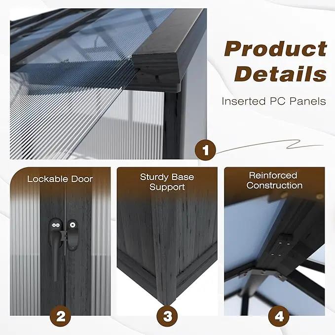 6x10 FT Greenhouse Kit for Outdoor, Thickened Polycarbonate Panel Wooden Walk-in Green House with Lockable Door and Adjustable Roof Vent, Backyard Garden, Black by GreenHaven Gardens