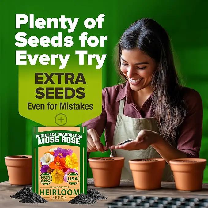 HOME GROWN 23,500+ Moss Rose Seeds (Bulk Pack) Annual Flower for Ground Cover - Heirloom 𝗡𝗢𝗡-𝗚𝗠𝗢 Portulaca Seeds for Planting Outdoors - Great for Low-Maintenance Gardens (Portulaca grandiflora) by GreenHaven Gardens