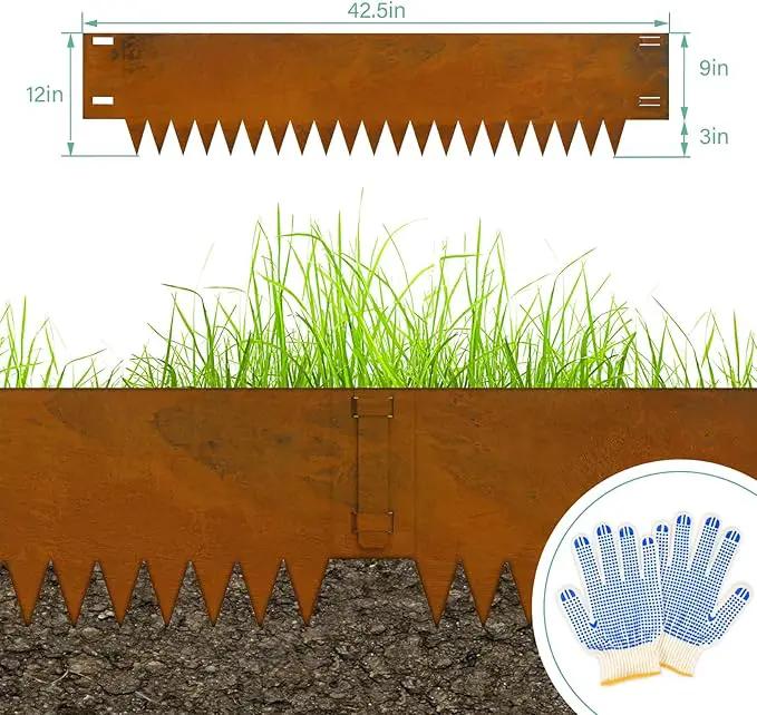 Co rten Steel Landscape Edging 12 Inch Tall 6 Packs, Pre-Rusted Metal Garden Edging, Hammer in Landscape Edging with 6 Clips and a Pair of Gloves, Steel Edging for Landscaping, Lawn Rusty by GreenHaven Gardens