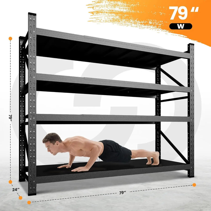 79” W Garage Shelving Heavy Duty, 7000LBS Metal Storage Shelves, 4 Tier Storage Rack Shelf, Steel Industrial Shelving, Adjustable Standing Shelf for Basement/Warehouse 79" W x 24" D x 79" H, Black by GreenHaven Gardens