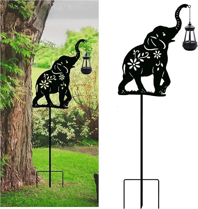 Solar Elephant Garden Stakes Outdoor Solar Decor Metal Elephant Holding Solar Animal Lantern Decorative Garden Metal Animal Stakes Outdoor Elephant Silhouette Stakes by GreenHaven Gardens