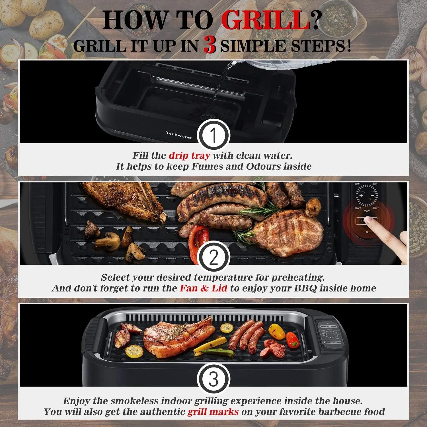 Techwood 1500W Smokeless Indoor Electric Grill with Non-Stick Plates and Tempered Glass Lid - Korean Grill with Temperature Control by GreenHaven Gardens
