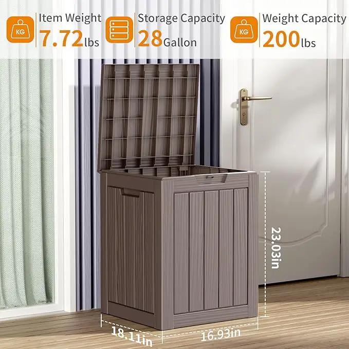 28 Gallon Resin Deck Box, Lockable Patio Outdoor Storage Box for Furniture, Garden Tools and Tools Storage, Waterproof Outside Storage Boxes - Grey by GreenHaven Gardens