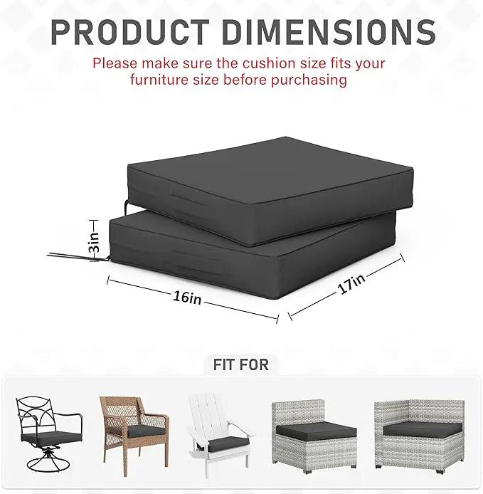Patio Chair Cushions 17 X 16 X 3 Inch Waterproof Outdoor Seat Cushions for Patio Furniture, Outdoor Sofa Couch Pads with Ties & Handle, Set of 2, Grey by GreenHaven Gardens