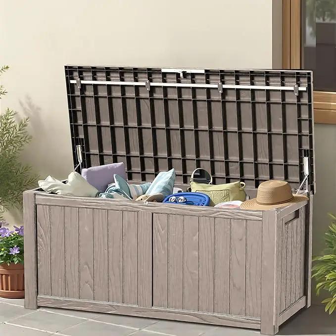 120 Outdoor Storage Box, Waterproof Resin Deck Box for Indoor & Outdoor Use, Lockable Storage Bench with Piston Hinge, Storage Bin for Patio Cushions, Garden Tools, Package Delivery, Grey by GreenHaven Gardens