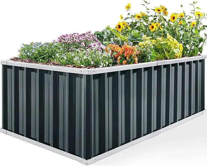 KING BIRD Raised Garden Bed 68" x 36" x 24" Heightened Galvanized Steel Metal Planter Box Outdoor for Deep-Rooted Vegetables, Flowers, Large Raised Bed Kit (Dark Grey) by GreenHaven Gardens