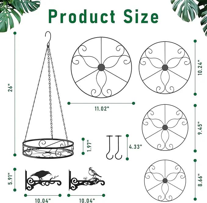 8-Pack Metal Hanging Planters for Outdoor Plants - Heavy Duty 4 Hanging Plant Holder with 4 Bird Patterned Plant Hanger – Aesthetic Flower Pot Holder for an Instant Indoor and Outdoor Decor by GreenHaven Gardens
