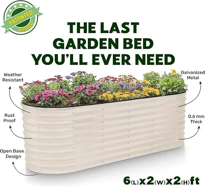 Galvanized Raised Garden Beds Outdoor // 6×2×2 ft Planter Raised Beds for Gardening, Vegetables, Flowers // Large Metal Garden Box (White) // Patented Tool-Free Design by GreenHaven Gardens
