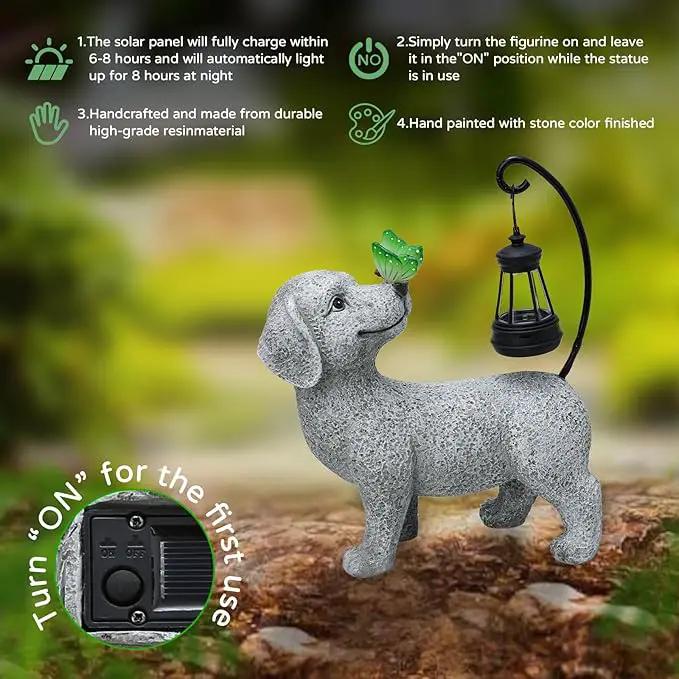 Solar Garden Outdoor Statues Dog with Butterfly Solar Lantern, Lawn Decor Puppy Figurine for Patio Balcony Yard, Yard Unique Christmas Birthdays Gift for Mom Grandma by GreenHaven Gardens