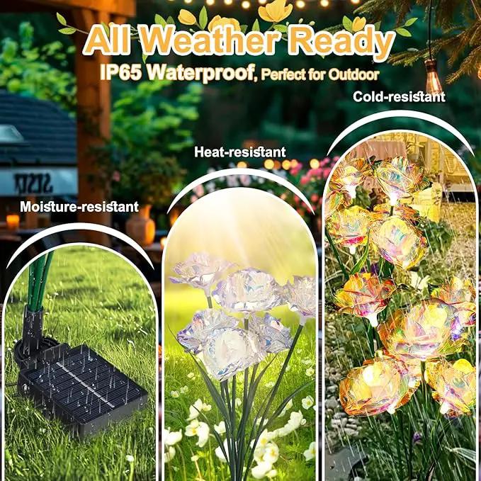Solar Garden Lights Outdoor, 4 Pack 24-Head Artificial Flowers Solar Lights, IP65 Waterproof Garden Decoration for Yard Patio Path Cemetery Grave, Gifts for Mom Women Bithday Mother's Day-Auto ON/Off by GreenHaven Gardens