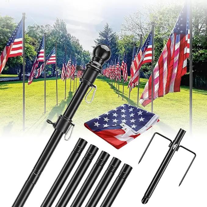 Barcetine 4-Pack Ground Flag Pole Kit - 8.5FT Tangle Free with Anti-Tip Stand Prong -1 inch Heavy Duty Portable Inground Flag Holder for Yard Garden Outdoor, Bonus 3x5 US Flag, Black by GreenHaven Gardens