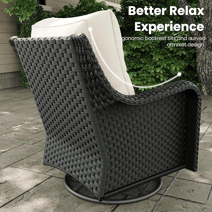 3 Pieces Outdoor Patio Furniture Sets with Rocking Swivel Chairs with 6-inch Thick Cushion and Side Table for Deck Lawn by GreenHaven Gardens