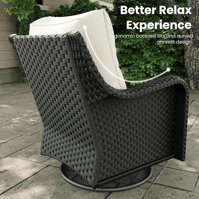 10 Pieces Outdoor Patio Furniture Sets with Rocking Swivel Chairs with 6-inch Thick Cushion and Fire Pit Table for Deck Lawn by GreenHaven Gardens