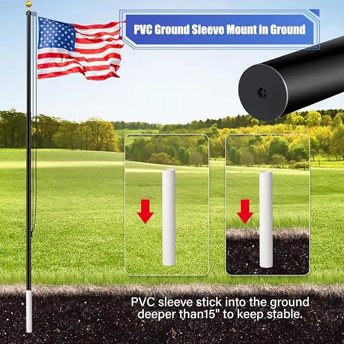 Flag Pole for Outside in Ground, 20FT Sectional Extra Thick Flagpole Kit, Heavy Duty Aluminum Outdoor Flag Poles with 3x5 American Flag for Yard, Garden, Residential or Commercial, Black by GreenHaven Gardens