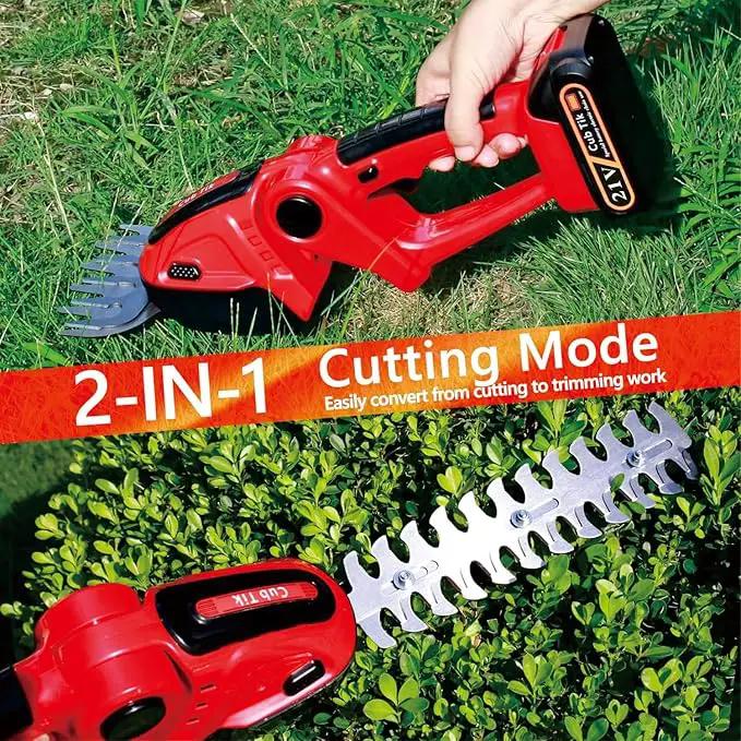Hedge Trimmer Cordless 2 in 1 Handheld Grass Shears Mini Shrubbery Grass Cutter Electric Brush with Battery and Charger (Mordern) by GreenHaven Gardens