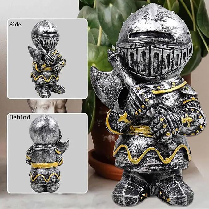 nezababy Knight Gnomes Guard Garden Statue Decoration Medieval Wee Crusader Battle Swordsman Fighting Outdoor Figurines Lawn Decor Resin (D) by GreenHaven Gardens