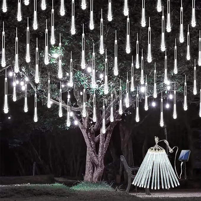 Solar Meteor Shower Lights,Solar Christmas Lights Outdoor Waterproof,16 Tubes 384 LEDs (Equivalent to 2 Sets of 8-Tube) Icicle String Light,LED Rain Drop Light for Tree Garden Decoration (Cool White) by GreenHaven Gardens