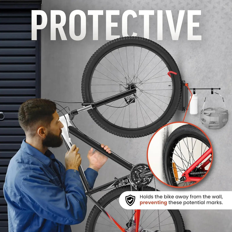 STELLARMOUNTS Bike Wall Mount - Wheel Hook Bracket - Industrial Class Bikcycle Rack Holds Up to 77 lbs - Secure Bike Storage Can be Mounted on Indoor/Outdoor Walls, Black/Red by GreenHaven Gardens