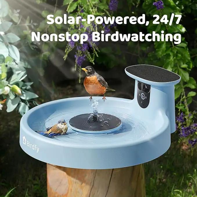 Birdfy Smart Bird Bath with Camera Solar Powered & Fountain, Dual-Lens Camera for Wildbird Watching, Auto Capture Bird Videos & Motion Detection - AI Lifetime Version by GreenHaven Gardens