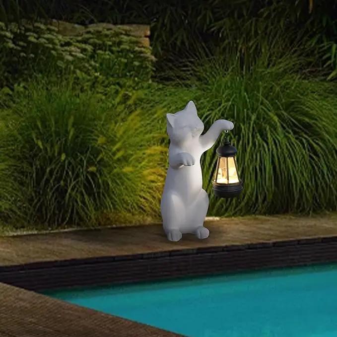 Solar Powered Garden Resin Statue Lights, 10 Inch Waterproof Outdoor Animal Cute Cat Figurine Lights, Suitable for Patios, Balconies, Lawns, Courtyards, Etc (Hand-D) by GreenHaven Gardens