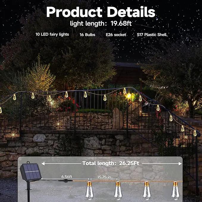 Solar Outdoor String Lights, 20Ft Vintage Rope Hemp Solar Patio Lights, Waterproof Warm White Solar Powered String Lights With 8 Modes 16 Shatterproof Bulbs for Garden Fence Stairs Balcony Café Bistro by GreenHaven Gardens