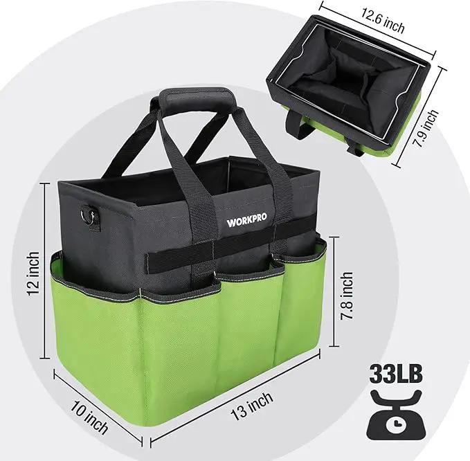 WORKPRO Garden Tool Bag Organizer, Heavy Duty Gardening Tote Bag with 10 Pockets and Long Adjustable Shoulder Strap, Standable Garden Home Tool Kits Organizer, Green by GreenHaven Gardens