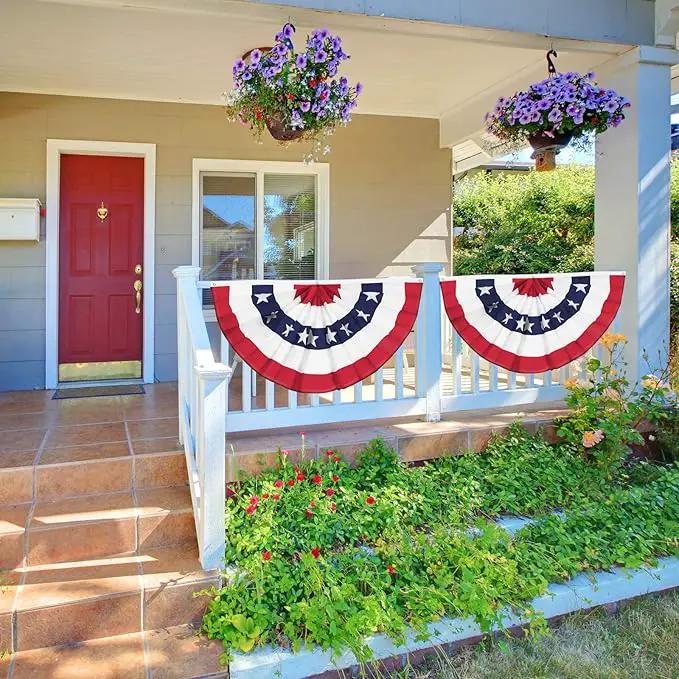 USA Pleated Fan Flag American US Bunting Flag Patriotic Half Fan Banner Flag with Canvas Header and Brass Grommets for 4th of July Memorial Day Indoor Outdoor Decoration (3, 2x4 Feet) by GreenHaven Gardens