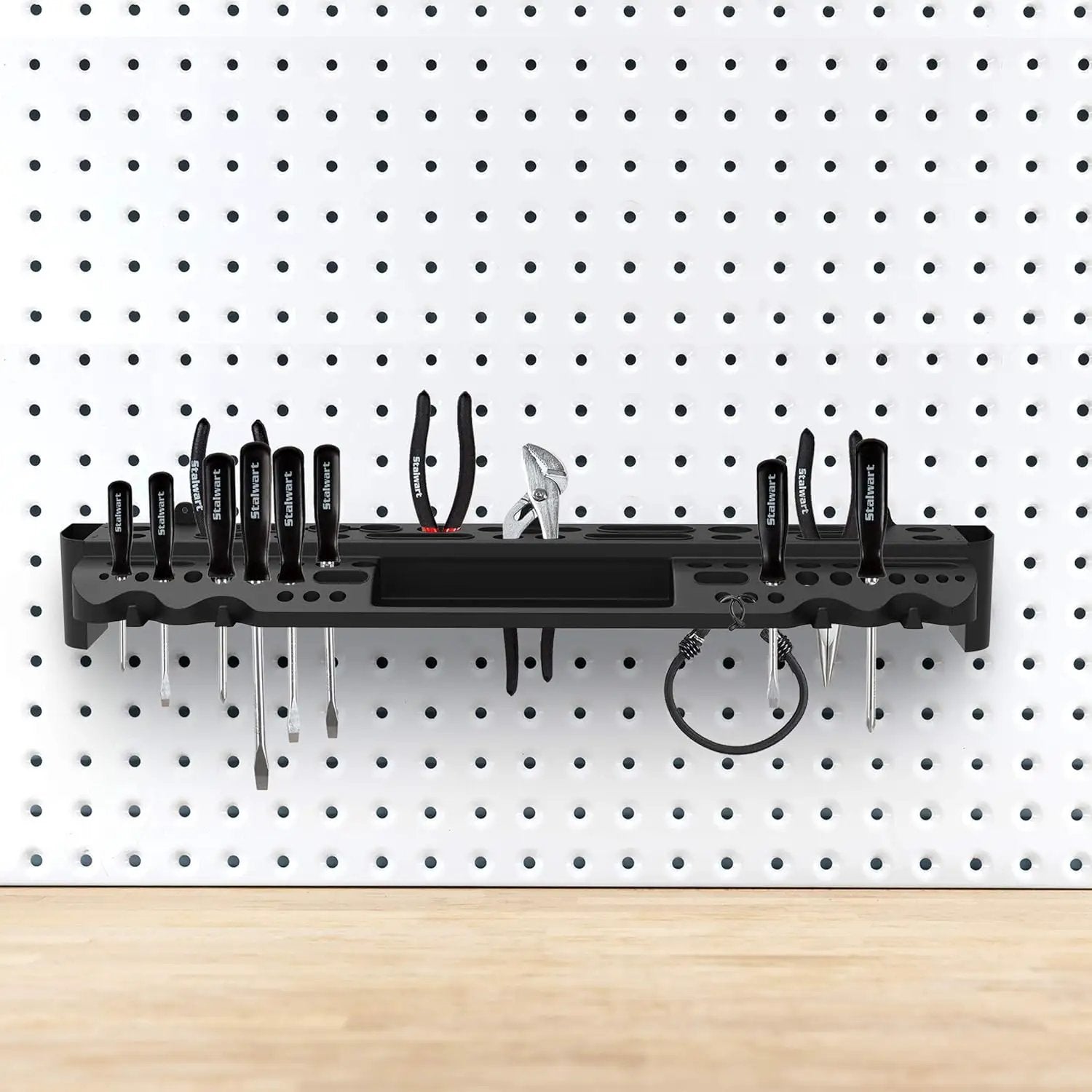 Tool Storage Shelf Wall Mount Utility Shelf Organizer Rack Has 61 Slots, 4 Hooks, 2 Compartments Garage Shelving and Tool Organizers by Stalwart by GreenHaven Gardens